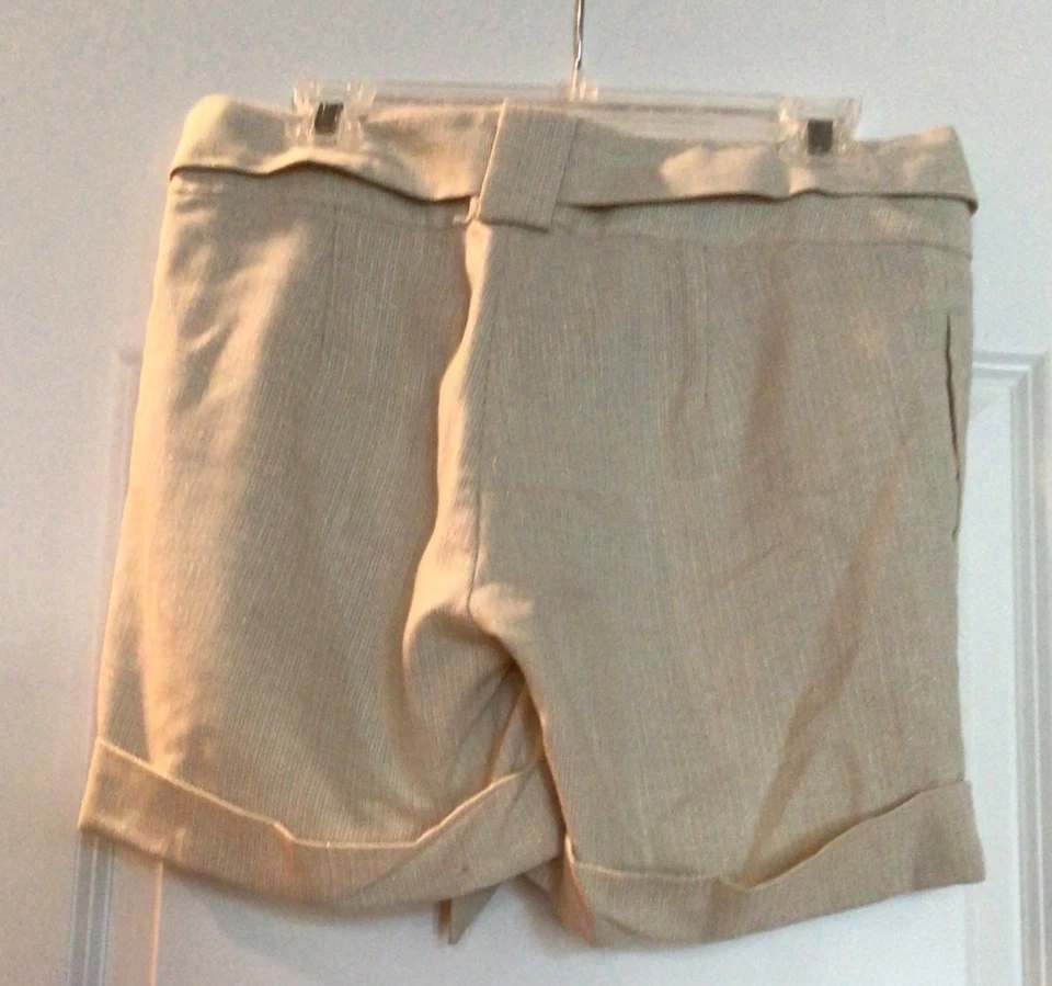 Pantalones cortos CACHE DE COLECCIÓN para mujer talla 6 crema y dorado metálico con cinturón de corbata mezcla de lino Foto 3 de 4
