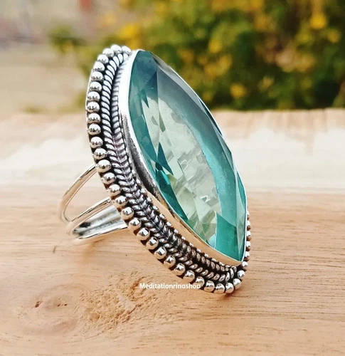 Aquamarine Ring, Silver Band Ring, 925 Sterling Silver, Gemstone Ring,  All Size