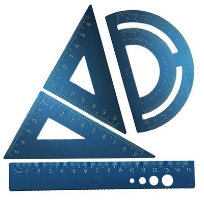 4 Pack Blue Metal Math Geometry Tools Aluminum Alloy Straightedge Triangle Ru...