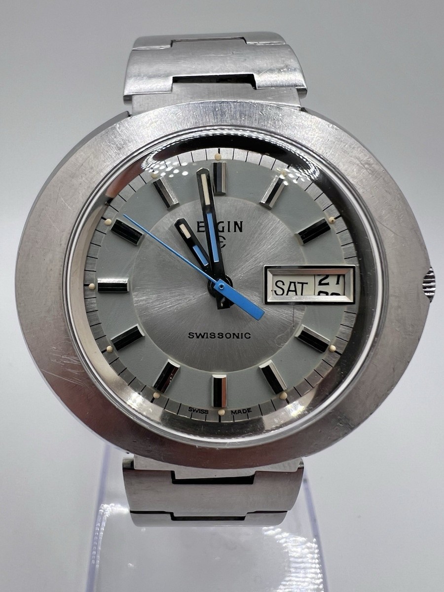 Vintage Rare 1970s Elgin Swisssonic Electric Men's Watch Day Date