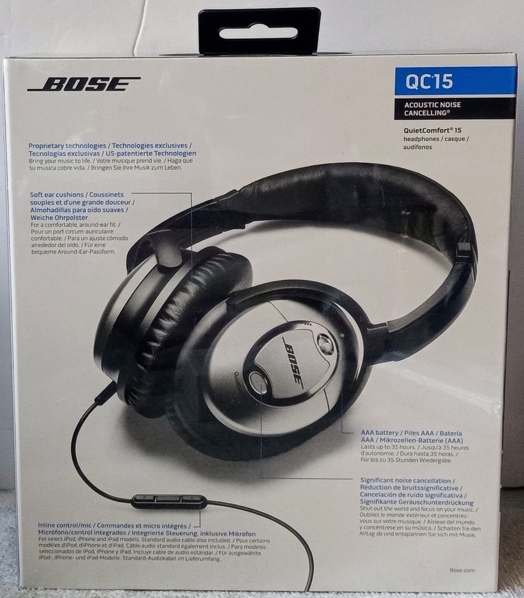 Bose QC15 Headphones Acoustic Noise Cancelling Silver iPhone iPod