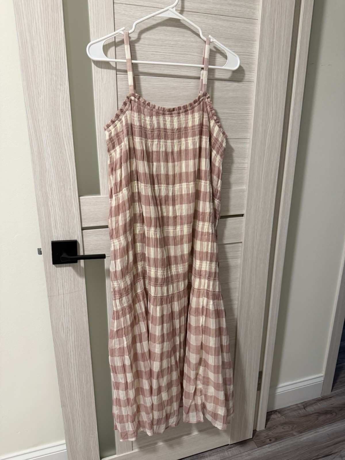 Lucky Brand Smocked Sleeveless Midi Dress in Rose Gingham Size S