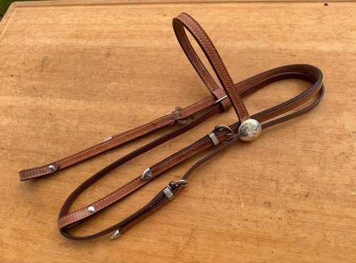 Light Oil Western Horse Browband Headstall w Silver Conchos  ~ Large Horse