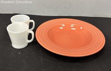 Fire-King White Milk Glass Mugs Homer Laughlin Fiesta Orange Plate 3 Piece Lot