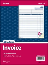 Adams Invoice Sets, 2-Part Carbonless, 8-1/2" x 11-7/16", 50 White/Canary 