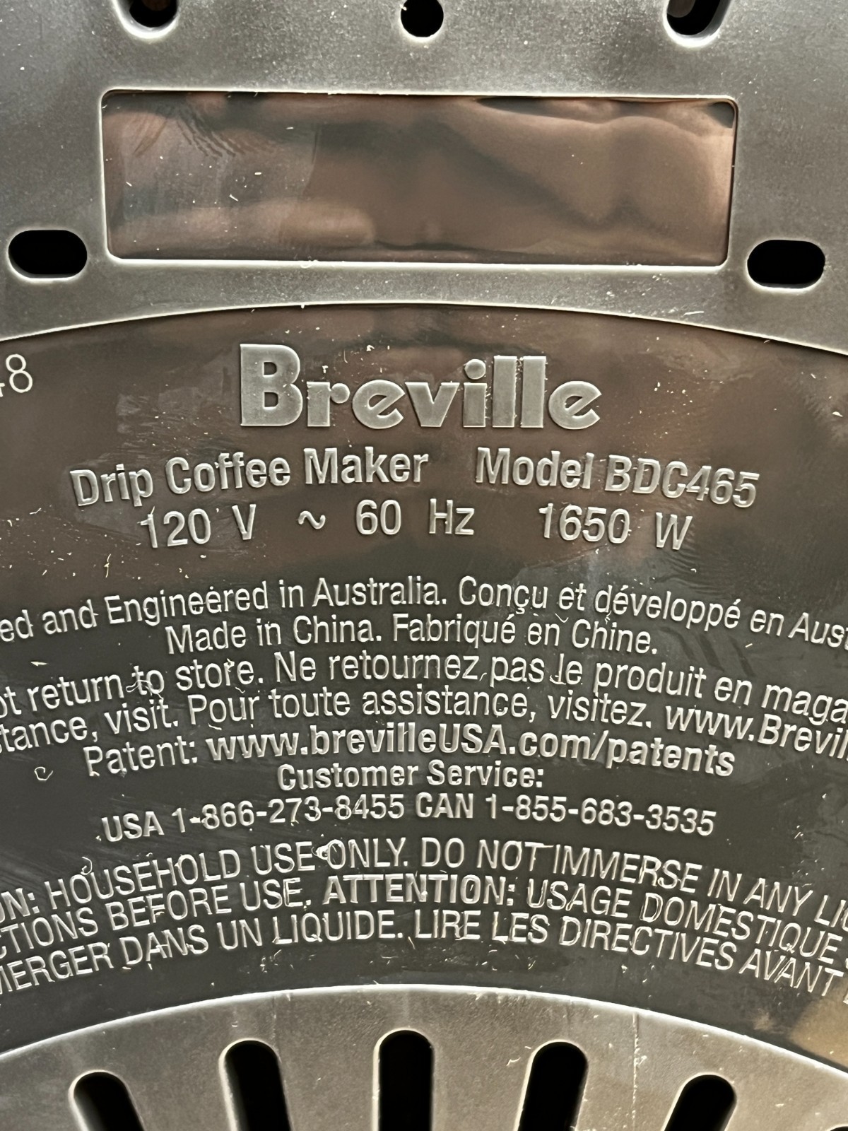 Breville Luxe Brewer Thermal BDC465BSS/ WITHOUT LID
