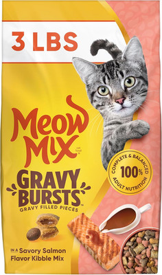 Gravy-Filled Dry Cat Food Salmon Flavor Kibble 3Lb Bag