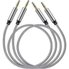 3.5mm Audio Aux Cable - 2 Pack 1.5ft Nylon Braided Hi-Fi 1.5 Feet, Grey