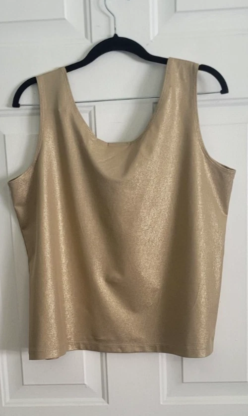 Top tejido sin mangas elástico para mujer Chico's dorado brillante talla 3 ¡En muy buena condición! Foto 3 de 3