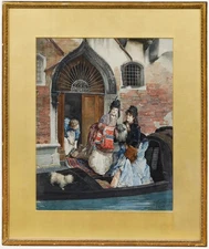 Cesare Maccari (1840-1919) - Fine 1873 Watercolour, Boarding the Gondola