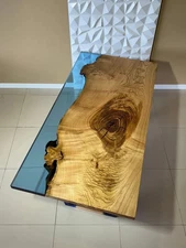 Clear Blue Epoxy Resin Dining Table Top, Epoxy Office Desk Furniture Table Top