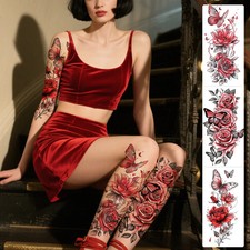 Long Lasting Waterproof Red Flower Butterfly Temporary Fake Tattoos For Women