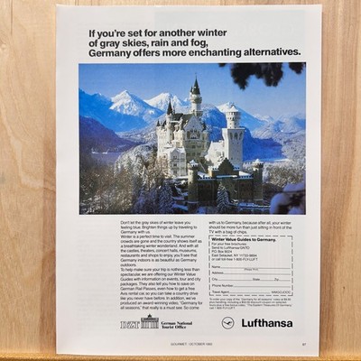 1992 Lufthansa German National Tourist Office Vintage Print Ad Castle Advert Art