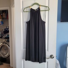 Michael Kors Black Solid Knit Halter Sleeveless Chain Shift Dress Stretch XL