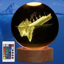 Cruise Night Lamp, Crystal Ball Ship Lamp, Ship Night Light, 3D Cruise Figuri...