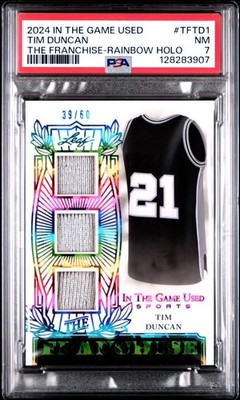 Leaf 2024 In The Game Used Tim Duncan Rainbow Holo #TF-TD1 39/60 PSA 7
