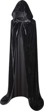 BIGXIAN Long Hooded Cloak Velvet Cape Witch Costume Halloween X-Large, Black