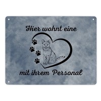 Hier Wohnt Eine Katze Mit Ihrem Personal Metallschild XL In 21X28 Cm