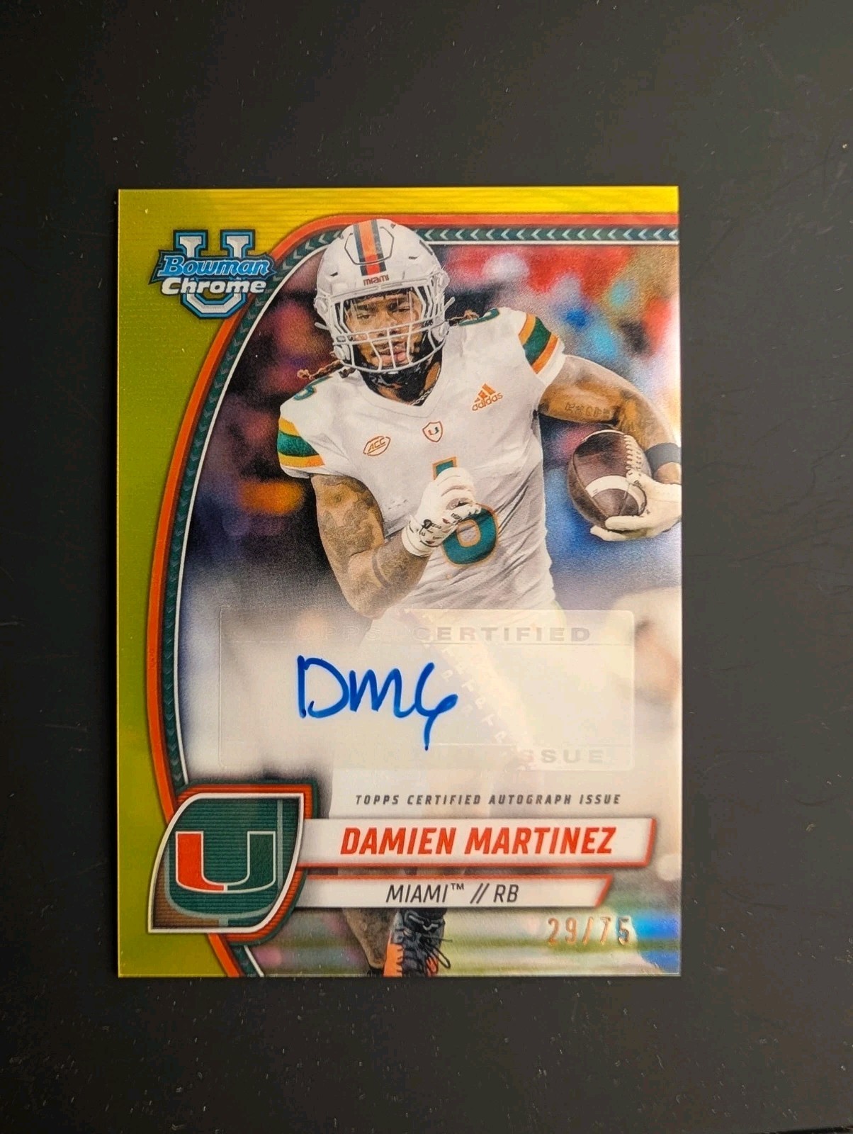 Damien Martinez Yellow Auto /75 2024 Bowman Chrome U University