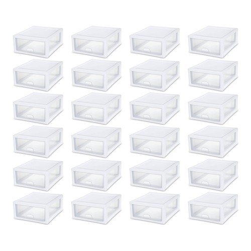 Sterilite 16 Quart Clear Plastic Stacking Storage Drawer Container Box, 24 Pack