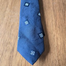 Manhattan Mens Navy Blue Geometric Floral Silk Blend Jacquard Necktie USA Made