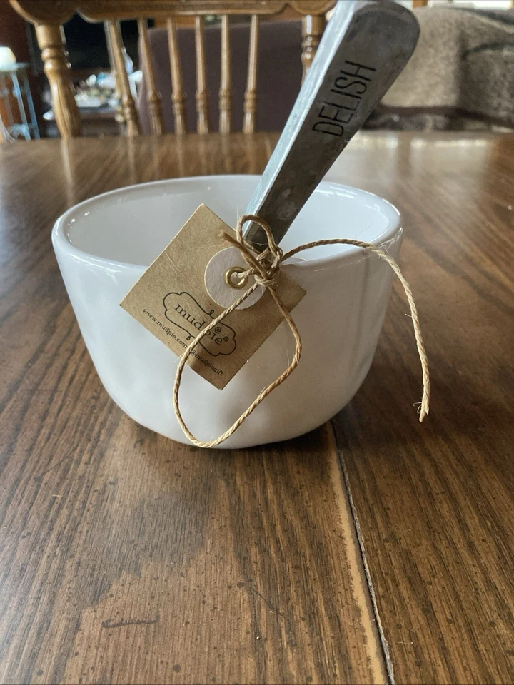 Faca de servir Mud Pie branca aperitivo tigela “Yum” nova com etiquetas - Imagem 2 de 4