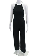 Narciso Rodriguez Womens Zip Up Open Back Crew Neck Crepe Jumpsuit Black IT 36