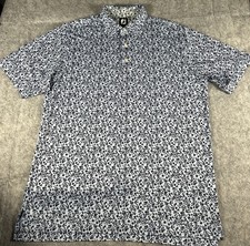 Footjoy FJ Polo Shirt Men s Sz Large Blue Golf Performance Stretch Floral AOP