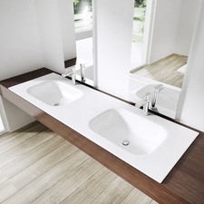 Bathroom Wash Basin Stone Semi Recessed Double Large Sink Vanity 1200x480mm