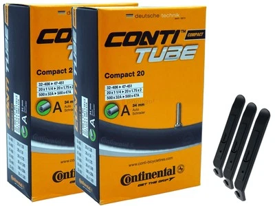 MOTAGO 2x Conti Fahrradschlauch 20 Zoll Autoventil 35-406/47-406 Compact +3 Reifenheber