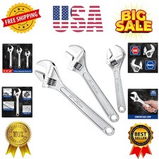 3-Piece Adjustable Wrench Set, Forged Carbon Steel, Chrome-Plated, SAE & Metr...