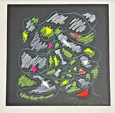 Ennio Finzi Signed Double-Sided Mixed Media Black Cardboard Abstract Art
