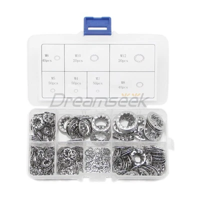 DREAMSEEK 270Pcs Serrated Lock Washer Internal Tooth Assortment Serrate Shakeproof Gasket