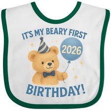 Inktastic Beary First Birthday 2026 Teddy Bear Baby Bib Cute Babys Clothing