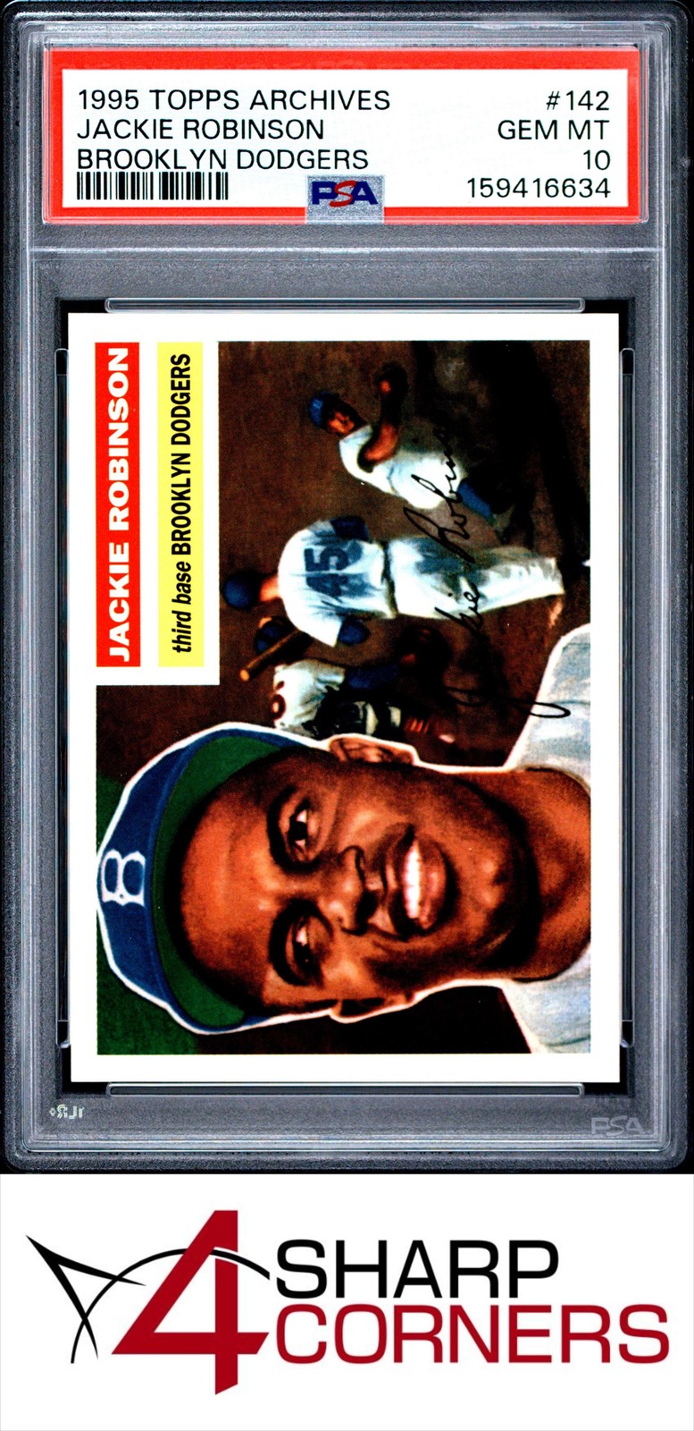1995 TOPPS ARCHIVES BROOKLYN DODGERS #142 JACKIE ROBINSON HOF POP 4 PSA 10 view 1