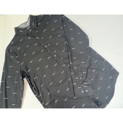 DKNY Mens Logo All Over Print Long Sleeve Button Down Shirt M Minimal Streetwear