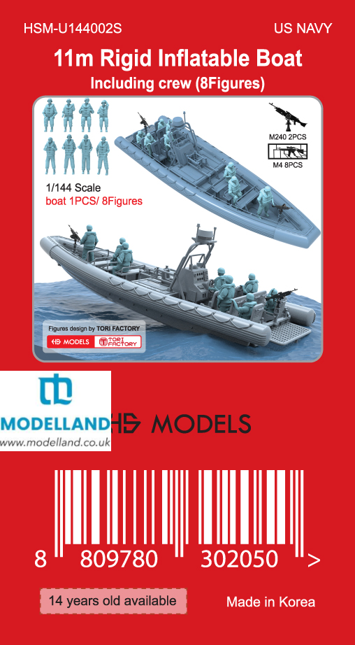 HS Model 11m Rigid Inflatable Boat w/ Crew & M240/M4 1/144 2pcs HSM-U144002S