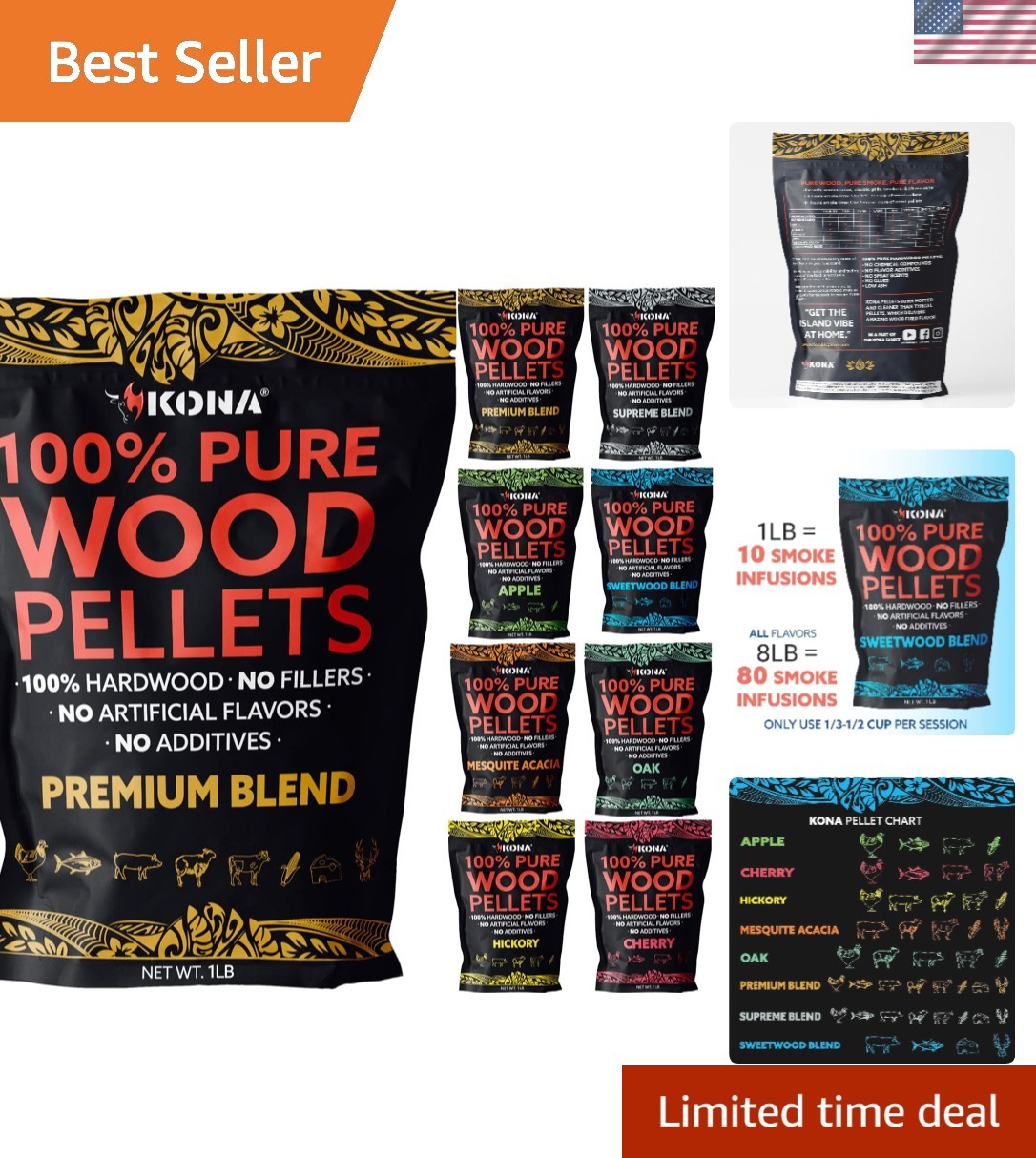 Versatile 8.2 lb BBQ Wood Pellets - No Soaking, Superior Smo