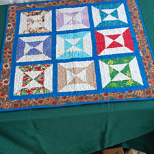 Handmade Quilted Patchwork Crib Quilt, Blue/Multicolor Dog Animals