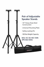 5 Core 72" Adjustable Steel Speaker Stand Set Universal Plate Safety Lock w/ Bag
