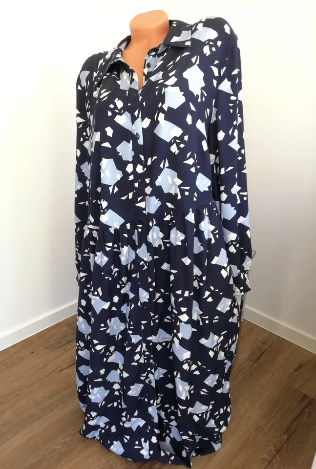 Gr. 48 Sheego Blusen-Kleid Maxi durchgehend geknöpft Langarm blau - 50% Rabatt - Bild 4 von 4