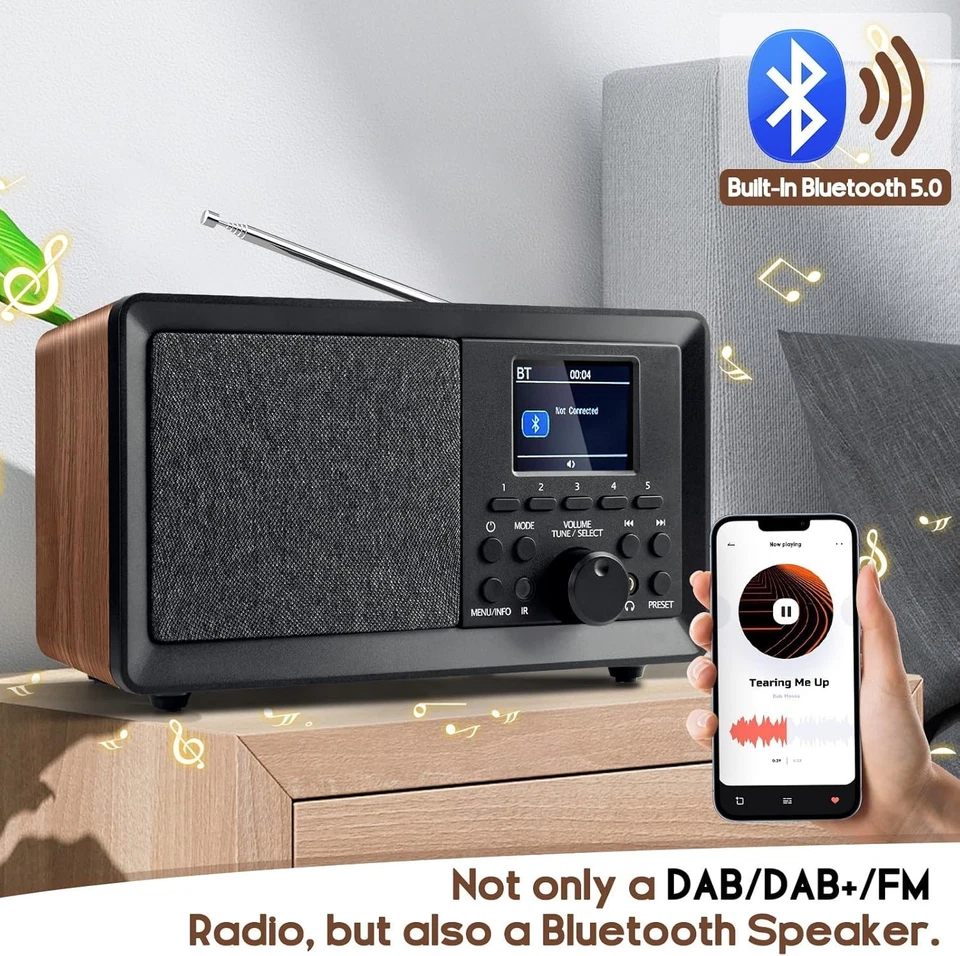 DAB DAB+ FM Digital Radio with Bluetooth and Dual Alarm Clock | Portable Vintage - Image 3 of 4
