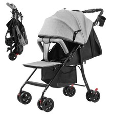 One-Hand Fold Baby Stroller Adjustable Backrest Canopy Basket for 0-2 Toddlers