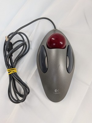 Logitech Marble Mouse T-BC21 USB Trackball Red Ball Vintage 2002 Tested Works