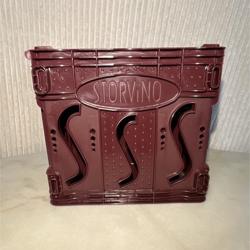 Storvino Burgundy Plastic Wine Crate with Handle, 6 Bottle Geometric Storage