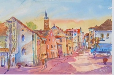 Bayern Stadtansicht   Original Aquarell 50x70 cm | Handgemalt | Gerner