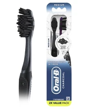 Oral-B Charcoal Manual Toothbrush, Medium, 2 Count, for Adults & Children 3+