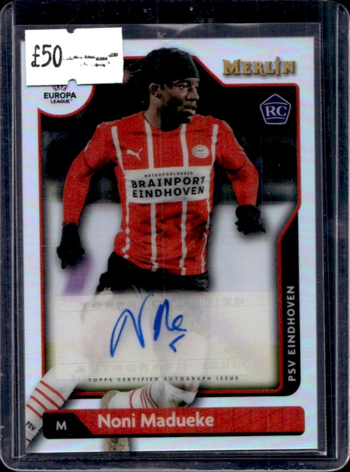 2021-22 Topps Merlin Chrome UEFA Noni Madueke Auto RC Rookie #A-NO Eindhoven