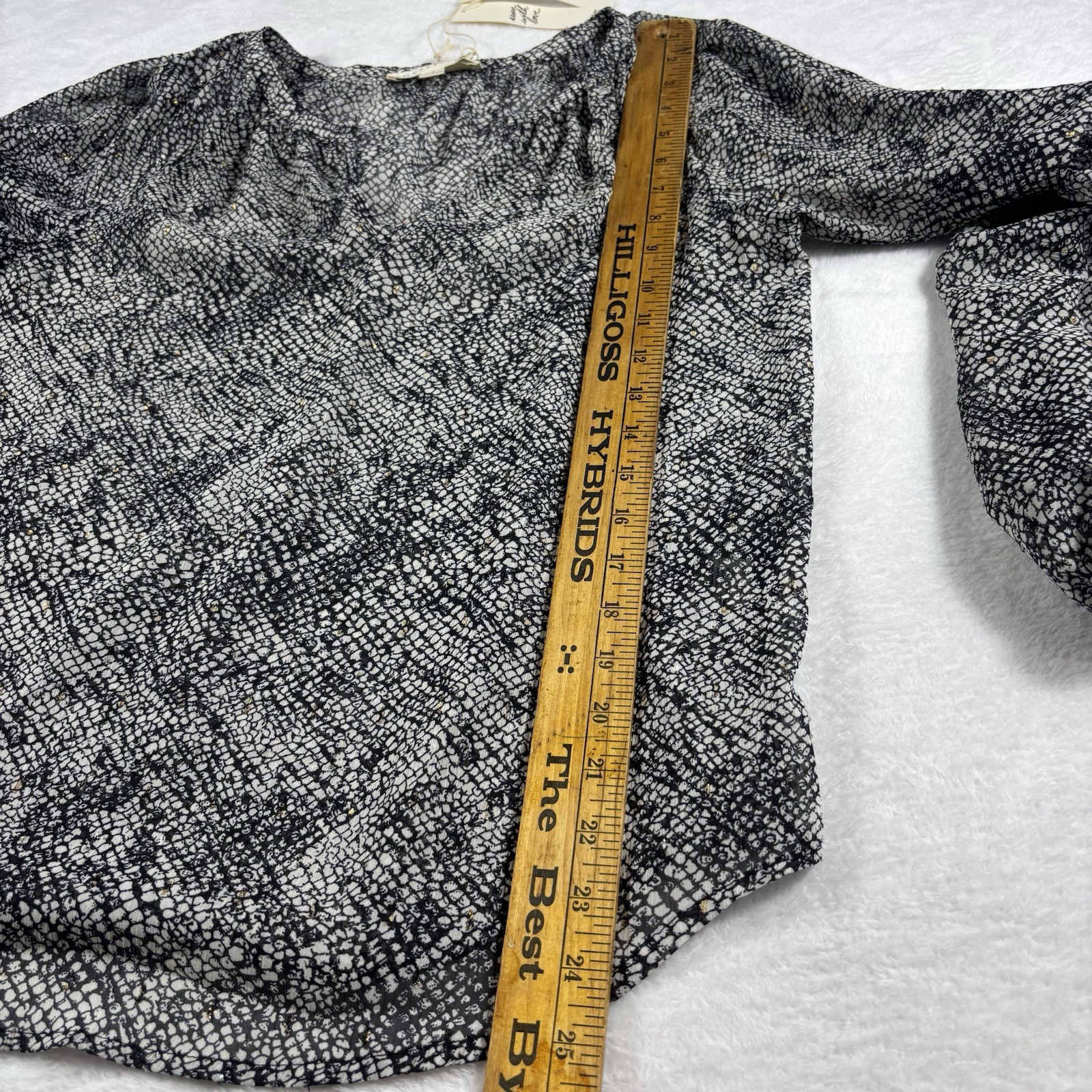 Love Stitch Women Boho Blouse S Flowy Balloon Sleeve V-Neck Sheer Black NEW