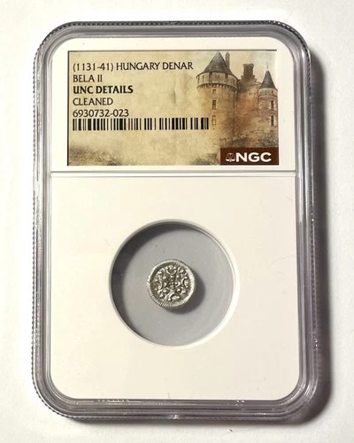 Medieval Silver Coin, (1131-41) HUNGARY DENAR, BELA II. NGC SLABBED